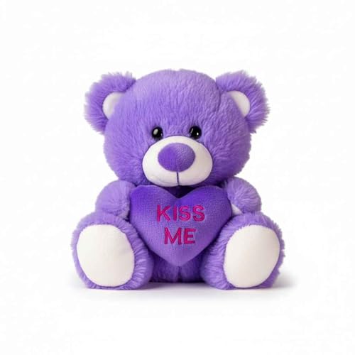 Image of DearJoy Teddy Bear with Message on a Heart Purple 30 cm