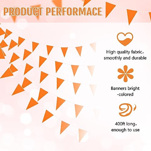 Image of Preboun 400 ft Solid Pennant Banner Flags 240 Pcs String Hanging DIY Triangle Bunting Bulk Garland for Grand Opening Carnival Birthday Party Decoration Outdoor(Orange)