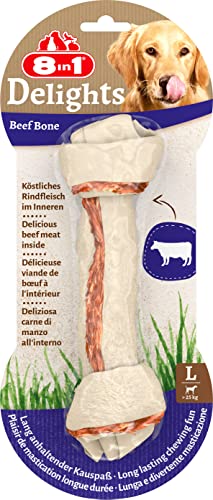 8in1 Delights Beef Knochen L - gesunder Kauknochen für sensible große Hunde, hochwertiges Rindfleisch eingewickelt in Rinderhaut, 1 Stück