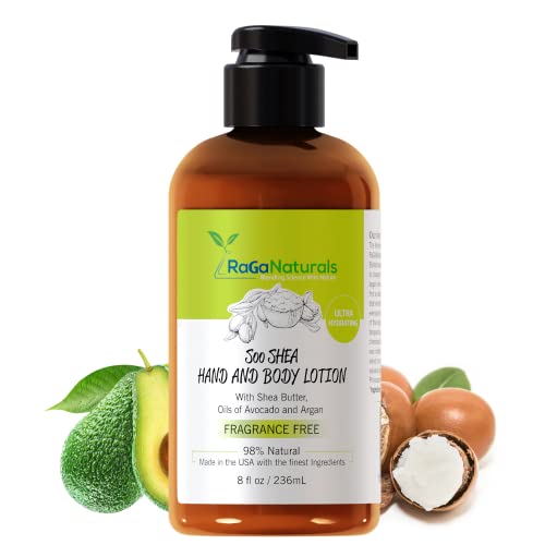 Image of RaGaNaturals Unscented Hand and Body Lotion - Hydrating Fragrance free Shea Butter Moisturizer with Argan Oil & Vitamin E& B-5 - All Natural, Vegan & Non-Greasy - Ideal for Dry Sensitive Skin -8 Fl Oz