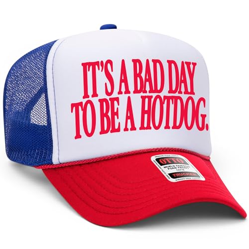 BROTHER TRUCKERS Its A Bad Day to Be A Hotdog Serif Hat (US Alpha One Size Red/White/Royal Foam Mesh Back)