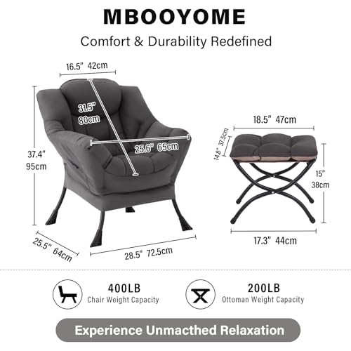 MBOOYOME Lazy Chair with Ottoman, Modern Accent Lounge Armchair with Armrests and a Side Pocket & Foldable Footstool, Leisure Reading Chair for Living Room, Bedroom, Dorm & Office, Dark Grey - view 1