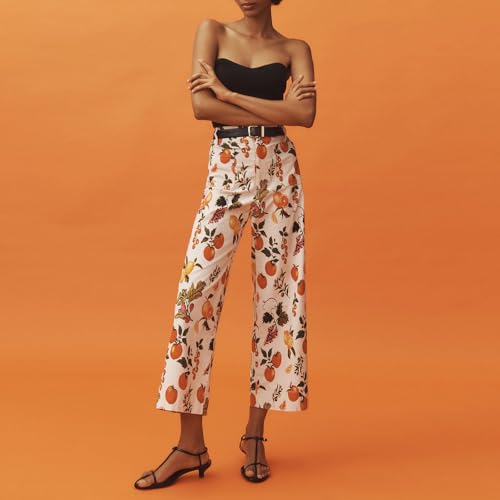 Owl's-Yard Women's Wide Leg Denim Pants Casual Loose Fruit Print Crop Capri Jeans Trousers for Work Office Streetwear3