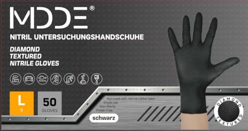 Guantes desechables extrafuertes, 8 g, guantes de examen de nitrilo, guantes de trabajo para taller, jardinería, mecánica, gastronomía, industria, (50, negro, L)