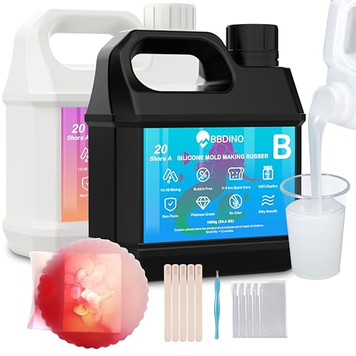 BBDINO Kit de fabricación de moldes de silicona 20A, silicona translúcida de 2,001.5 g, silicona líquida para hacer moldes 1:1 por volumen, ideal para fundición de resina, jabón, yeso, moldes de
