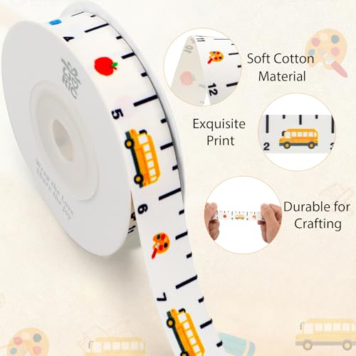 woric Ruler Ribbon 5/8" X 12 Yards Back to School Ribbon for Teacher Appreciation Gifts Back to School Decorations School Bus Apple Pen Crafts Ribbons for Gift Wrapping DIY Projects — view 3