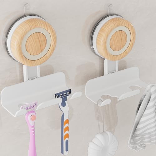Cinola Razor Holder for Shower 2 Pack Suction Cup Shaver Holder for Wall Removable&Reusable Suction Cup Hooks for Bathroom Damage-Free Suction Shower Hooks Wall Mounted Razor Stand White