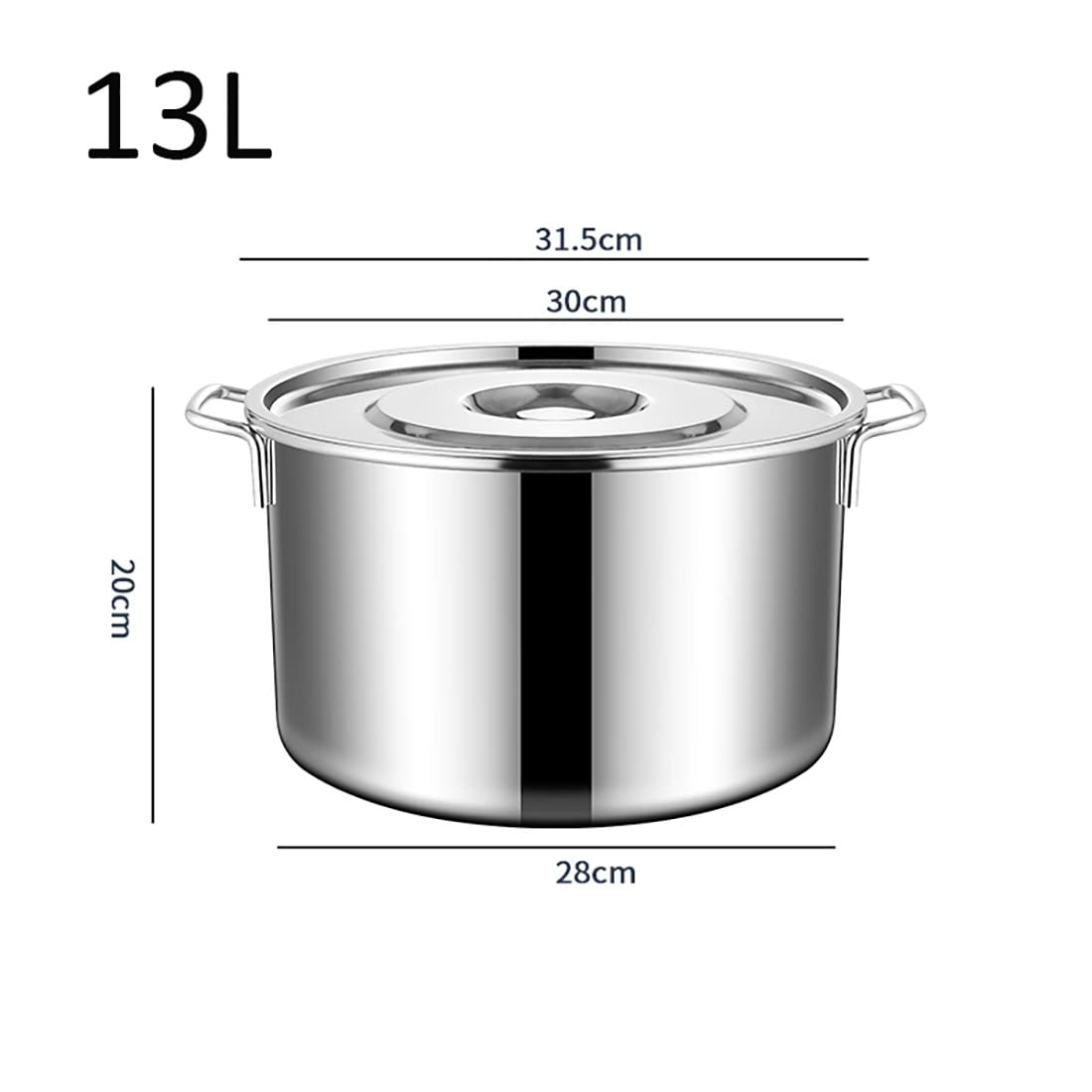 Pentola capiente Acciaio Inox Pentola Grande, pentola Classica in Acciaio Inox con Coperchio, 9L-50L, lucidatura a Specchio, Padella Antiaderente, 6 Dimensioni, Argento (Size : 30 * 20cm(13L))
