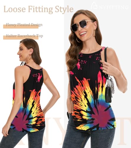 Image of Women Halter Tank Top with Built in Bra Flowy Sleevless Padded Camisole Loose Fit Summer Shirt Top S-3XL
