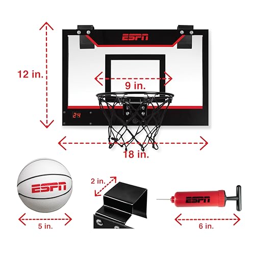 ESPN Mini Basketball Hoop, Over The Door Basketball Hoop with Foldable Breakaway Rim and Ball Return, Includes 2 Mini Basketballs and Pump - Thumbnail 4