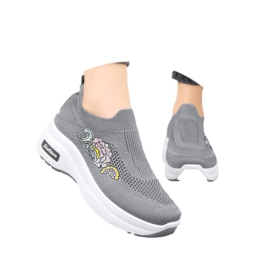 Baskets respirantes femme à semelle compensée : chaussures de loisirs légères en tricot