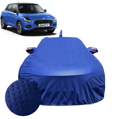 Image of Car Cover for Maruti Suzuki Swift (2024-2026) | 100% Waterproof Cover with Antenna & Reflective Mirror Pockets | Dustproof, Scratchproof, Heatproof Swift Car Cover |Soft Cotton Lining| Blue