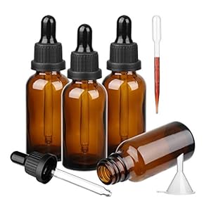 Hyber&Cara Amber Glass Bottle with Glass Pipette, 4 X 50ml Dropper Bottles Refillable for Essential Oil Aromatherapy…