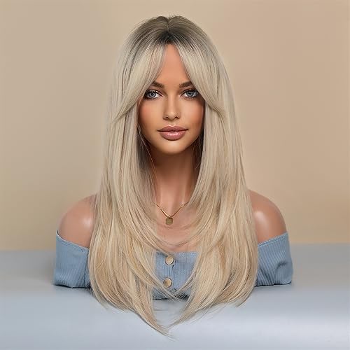 Perruque blonde avec frange thermorésistante pour masquer la perte de cheveux - 6