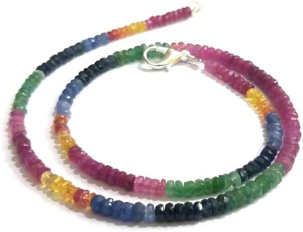 Taha Gems Genuine Natural Certified 7 Beads Chains Strand Handmade Ruby Emerald Tanzanite Beaded Sapphire Black Spinel Tourmaline Gemstone Beads Silver Necklace Bracelet Earrings