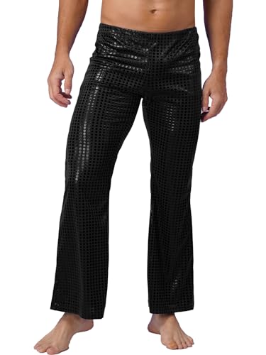 Jelory Mens Sequins 70s Disco Dance Pants Sexy Shiny Elastic Bell-Bottoms Flared Long Pants Trousers3