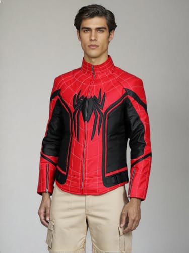 Spider Classic Men Web Red and Black Faux Leather Jacket3