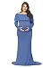 JustVH Maternity Long Sleeves Off Shoulder Ruffles Slim Fit Gown Maxi Photography Dress,Denim Blue,XX-Large