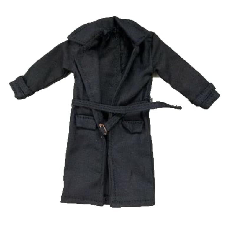 1/12 Scale Black Fabric Wired Trench Coat Model for 6