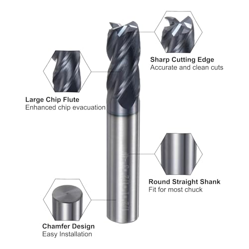 Image of uxcell 5pcs End Mill 1 /2 inch x 1 inch 4 Flutes Spiral Helical Groove Tungsten Steel Straight Shank CNC Milling Bits for Aluminum Steel Cutting Metalworking