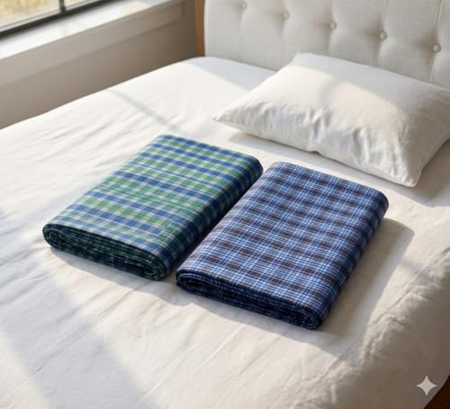 Image of Premium Cotton Lungi for Men, 2 Meter, Multicolor Checked Pattern, Soft Comfortable Fabric, Pack of 2