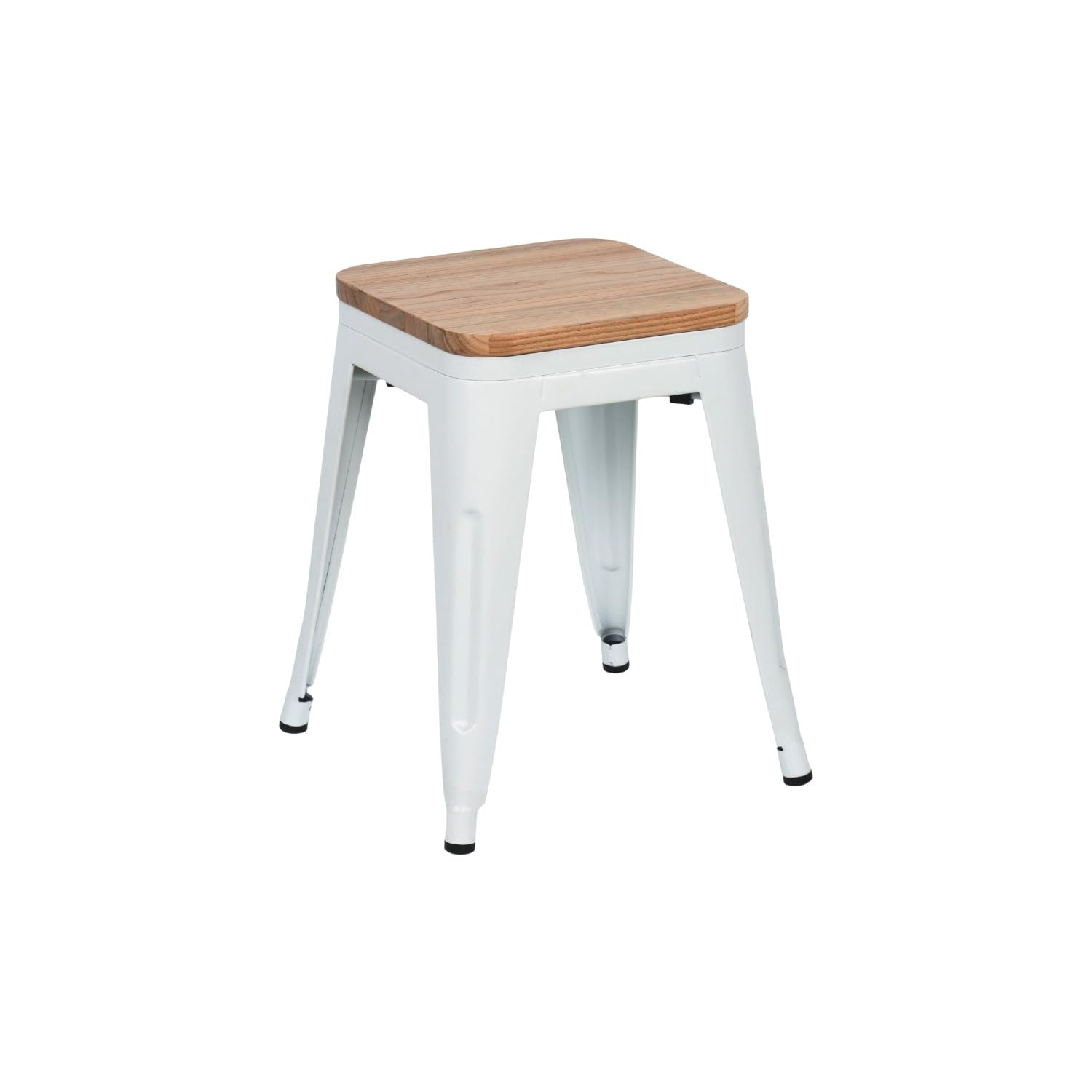 THINIA HOME Pack 2 Taburetes Bajos Industriales Apilables de Acero y Madera 38x38x46cm
