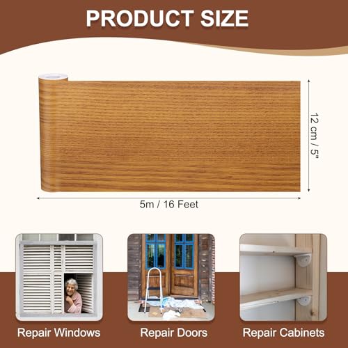 Image of MECCANIXITY Wood Grain Repair Tape, 5 Inch x 16 Feet Self Adhesive Wood Grain Tape Multi-Purpose Wallpaper Border Trim for Furniture Floors Windows Doors Tables Home, Border Flower