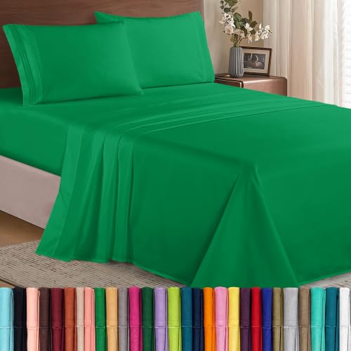 Image of Elegant Comfort Luxury 1500 Premium Hotel Quality Microfiber 4-Piece Sheet Set - Wrinkle Resistant, All Around Elastic Fitted Sheet, Deep Pocket up to 16 inch, Twin /Twin XL, Emerald Green