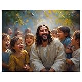 LDS Bookstore Jesus Loved The Little Children Artwork, Christian Art Print, Christian Wall Decor, Christian Wall Art For Home And Family (Unframed Rolled Print, 8x10)