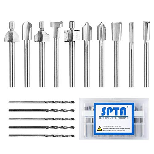 spta HSS rebaba para trabajar la madera, talla, grabado, perforación  Fit 1/8 pulgadas paquete de 10 piezas de herramientas rotativas de vástago de proxxon, dremel.