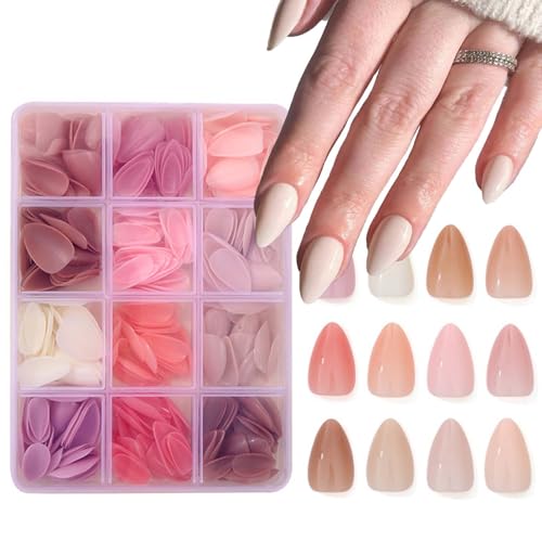 12Packs 360Pcs Almond Press on Nails Short Almond Fake Nails Solid Color Nail Tips Glossy Nature Acrylic Nails Press on Nude Nail Art for Women Girls Daily Wear Manicure Deco 15 Size - 12 Colors