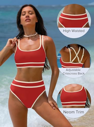 Image of popvil Women's High Waisted Bikini Sets 2026 Neon 2 Piece Swimsuit