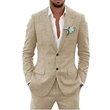 Traje de lino de 2 piezas para hombre, traje ajustado para verano, boda, novio, graduación, chaqueta de esmoquin y pantalones, champán, 4XL