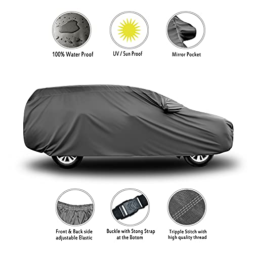 Image of Tata Safari Adventure X Plus Car Body Cover Waterproof | Dustproof, UV-Resistant, Scratch-Proof with Mirror Pockets & Belt Buckle (Life TIME Grey)