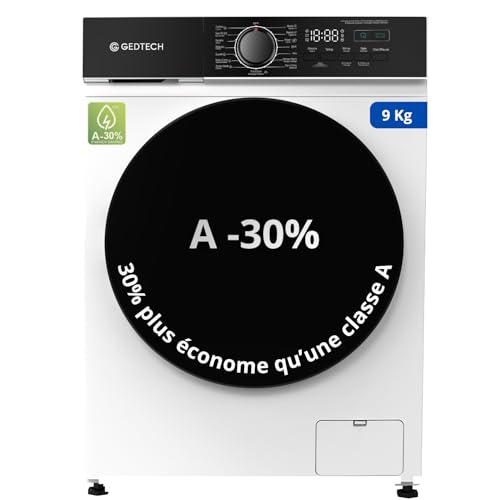 Lave-linge frontal GEDTECH GLL91400WH - 9 Kgs - 1400 tr/mn - 16 programmes - Eco - Intensif - Rapide – Très Faible conso - Classe A-10%