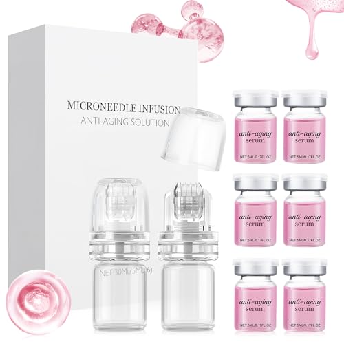 Micro Infusion System, Microneedling Set für Gesicht, Micro Infusion Gesicht mit 6 Microneedling Serum und 2 Roller Enthalten, Micro Infusion für Anti-Aging, Glatte Falten Gesichtsserum