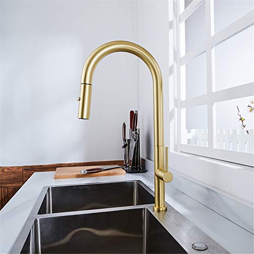 Grifo de latón dorado para cocina con diseño clásico premium y manguera extraíble integrada 4