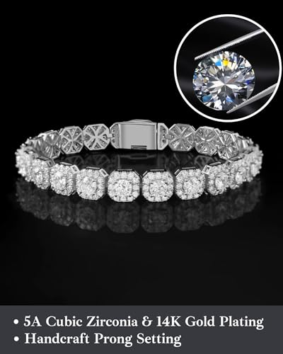 LuxeFlex 8mm Iced Out Clustered Bracelet for Men and Women, 14K Gold/White Gold Plated, 5A Zircon Bling Luxury Tennis Bracelet, CZ Fashion Jewelry Gift for Birthday, Anniversary3