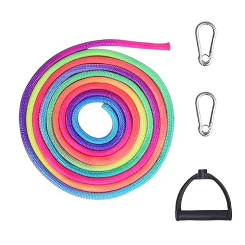 Tulov 4M Schlittenseil, Regenbogen Farbe Schlittenleine, Schlittenseil Zugseil, Schlittenleine Mit Griff, Bunte Schlitten Schnur mit Karabiner, Schlitten Zugseil für Schlitten und Rodel im Winter