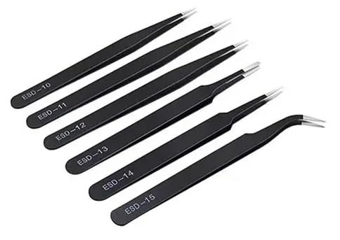 6 Pcs Tweezers Set for Electronics and Craft, ESD Multi-purpose Tweezer Anti-Static Professional Tweezers for Precision Repairing-image-49