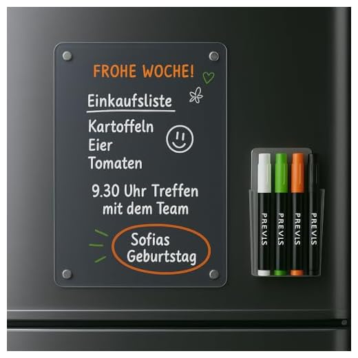 PREVIS Magnettafel kühlschrank Acryl Folie Whiteboard Magnetisch Tafel A4 - Familienplaner Abwischbar Küche 4 Bunten Markern - Dry Erase Board Notiztafel Wochenplaner Planer - Magnetische Tafel Folie