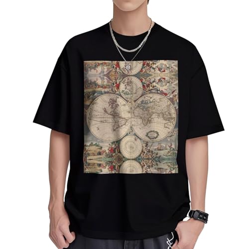 T-shirt manches courtes homme anti-transpiration en coton frais col rond imprimé carte