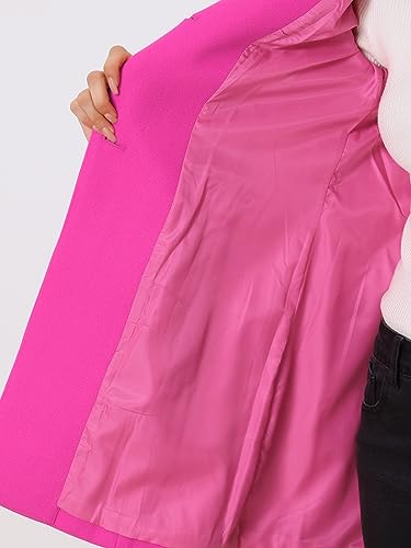 Allegra K Damen Wintermantel Mid-Long Stehkragen Einreiher Mantel Oberbekleidung, Knallpink (Hot Pink), M