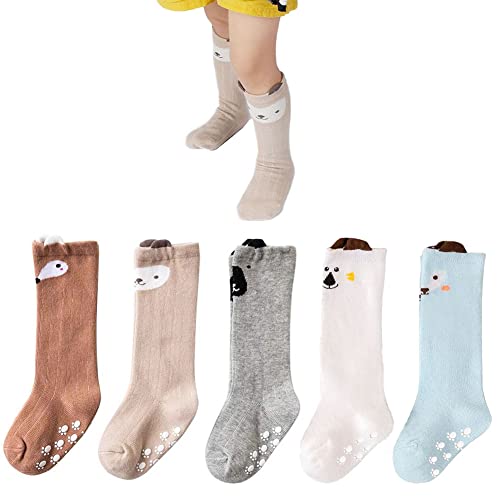 FedMois 5er Pack Baby Kleinkinder ABS rutschfeste Socken Knielang Kniestrümpfe Baumwolle, Jungs, 1-3 Jahre