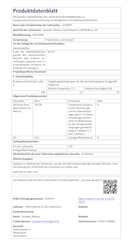 SCHOEPF Kühlschrank mit Glastüre - gewerblicher Getränkekühlschrank - Umluft - Glastür-Kühlschrank - 347 l - 5 verstellbare Drahtablagen - 194,5cm Höhe - GKS350 (Schwarz)