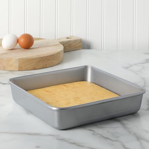Image of Martha Stewart Gallen 9 Inch Square Nonstick Carbon Steel Cake Pan - Silver Durable Bakeware for Cakes, Brownies & Desserts, 9 inch Cake Pan (Pack of 6)