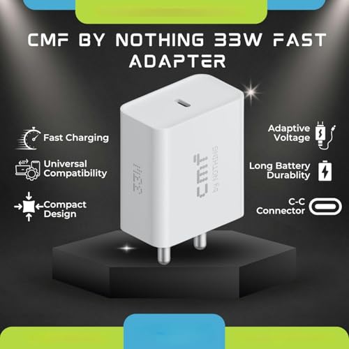 Image of Mudo CMF Original 33W Type-C Power Fast Charger Adapter | Compatible with CMF 1, Nothng 2a Plus, 2a, 2, 1, Google, Samsung, Motorola | Quick Charge 3A Wall Charging for Android (White, with Cable)
