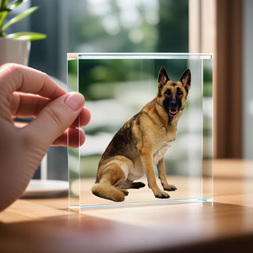 TULLUN Personalisierte Individuelle Benutzerdefinierte Haustier Denkmal Hund Katze Tier Acryl Kristall Klar Block Plaque Plakette Foto Text Name Datum - Vollständiger Druck 3D Effekt