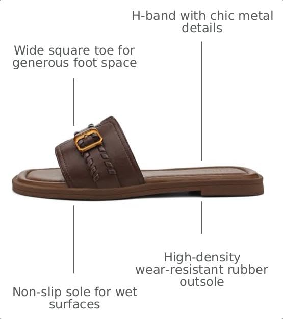 Image of UBFEN Womens Square Toe Flat Sandals Slides Dressy Comfortable for Beach