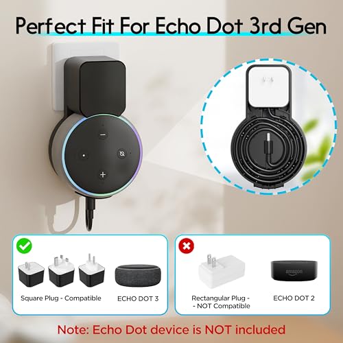 Image of Wall Mount Holder for Dot 3rd Generation, Space Saving Accessories Alexa Holder, Dot 3 Accessories with Built-in Cable Management Without Messy Wires, Black